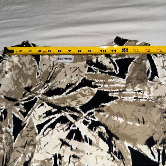 *3 for $15* BonWorth Womens Petite S Short Sleeve Brown & Black Top Blouse Metal - Picture 7 of 9